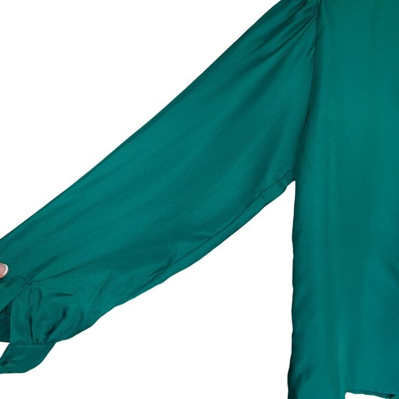 Frank Young Vintage Womens Blouse Size 10 Green Twill Collared Pure Silk - Picture 8 of 10